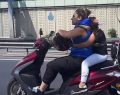 Kadın Motosiklet Sürücüsü Çocuğunu Kendisine İple Bağladı!